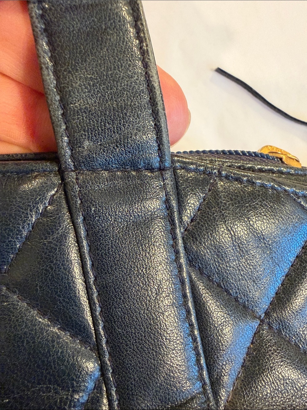 St. John Navy Blue Quilted Leather tote Bag with Tassel vintage - Picture 10 of 16